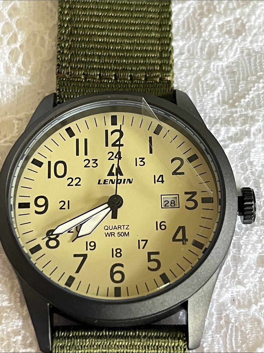 Men's Khaki Dial Quartz Watch with Green Nylon Strap